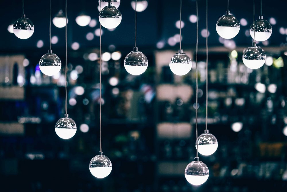 Beautiful light balls inside a giant shopping mall.